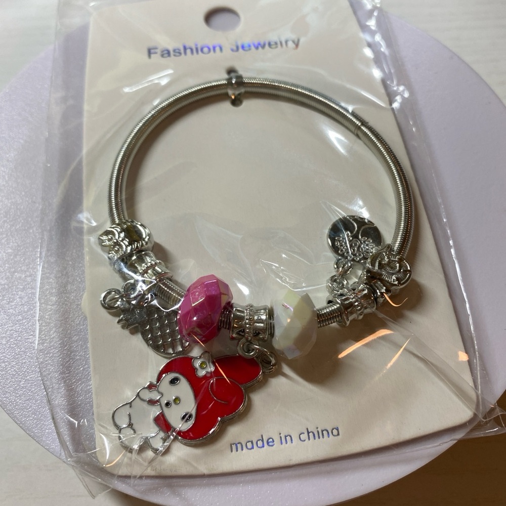 My Melody Silver Charm Bracelet with Red and Pink Accents